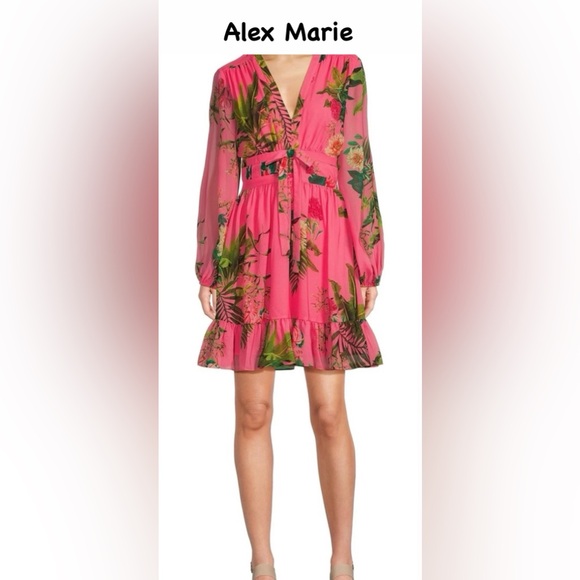 Alex Marie Dresses & Skirts - Alex Marie Vibrant Pink Floral Long Sleeve Dress